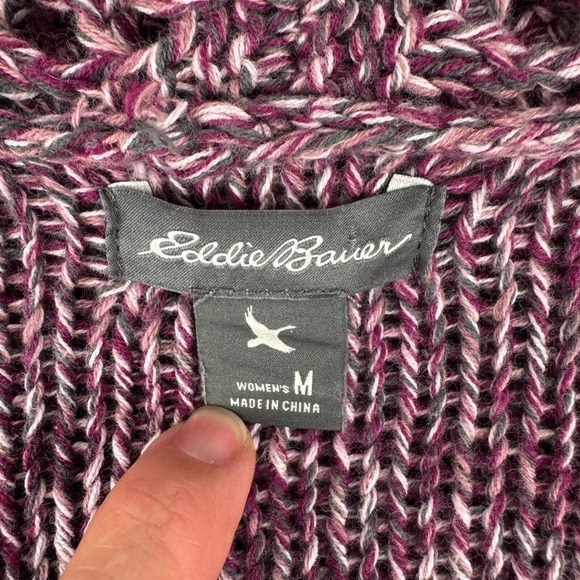 Eddie Bauer Knit Cardigan Open Front Womens M 100% Cotton Marled Long Sleeves - Picture 4 of 8